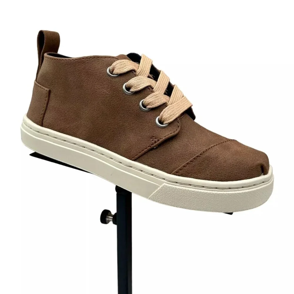 TOMS Little Boy's Leather Sneaker Booties Size 12.5 Brown Grained Finish Lace-up